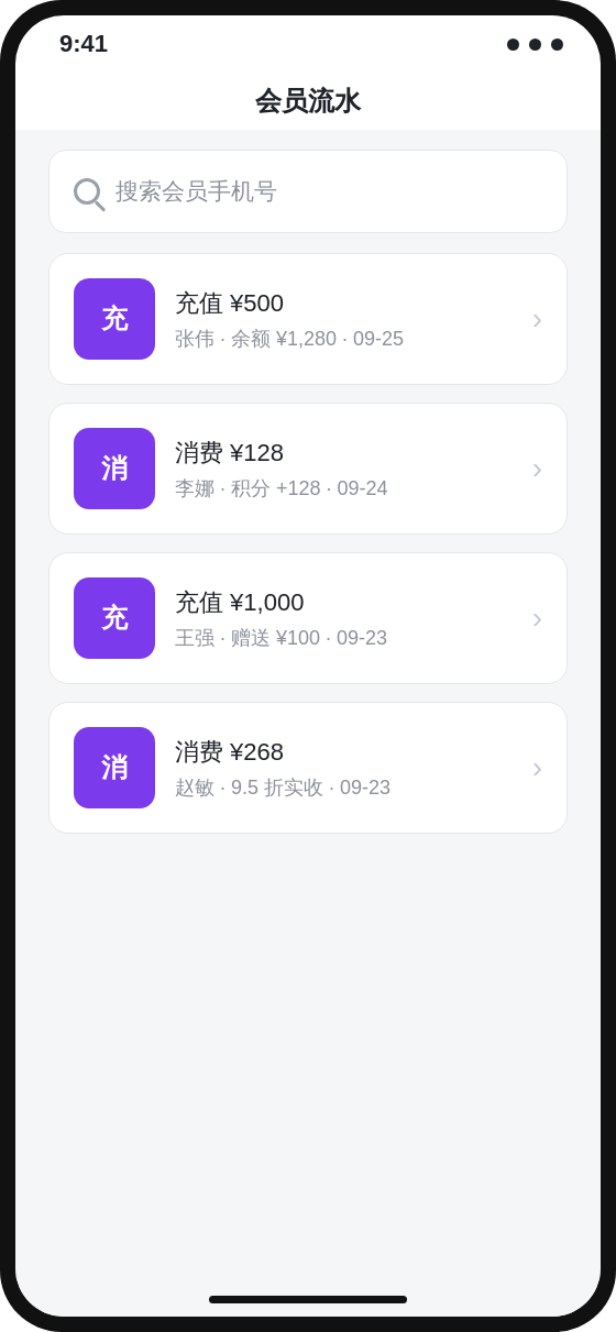 手机端会员流水界面